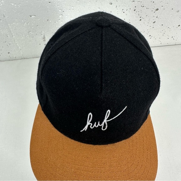 HUF Black and Tan Wool Blend Snapback Baseball Hat Cap - Picture 9 of 16